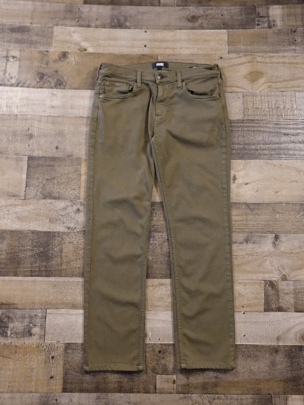 Paige Federal Jeans Men’s 30 Olive Green Slim Straight Stretch Courtyard Wash